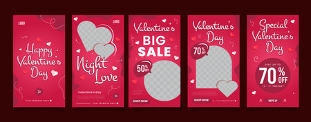 Valentine's day sale banner template set for social media postのイラスト素材