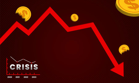 Crisis vector illustration. Economic crisis. Red arrow on red background.のイラスト素材