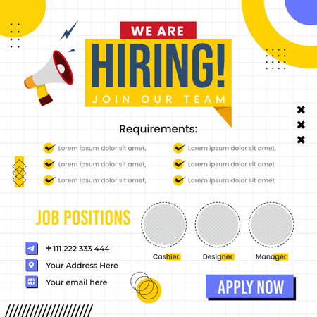 We are hiring poster design template. Recruitment agency, job offer, job interview, job interview, job interview, job interview, job interview, human resources agency.のイラスト素材