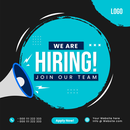We are hiring poster design template with megaphone. Vector illustration.のイラスト素材