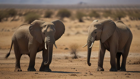 Two African Elephants (Loxodonta africana) in the desert