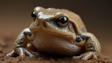 Close-up of a brown tree frog (Rana temporaria)の写真素材