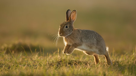 A hare, Lepus europaeus, single mammal on grass, UKの写真素材