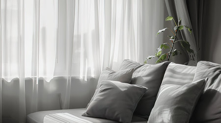 Comfortable white sofa with pillows in living room. 3d render