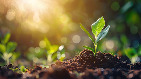 Green seedling illustrating concept of new life and environmental conservation in early springの写真素材