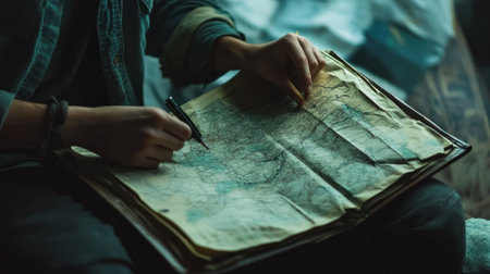 Person Studying an Old Mapの素材