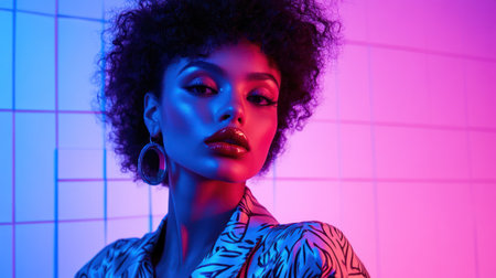 Woman portrait neon lightの素材