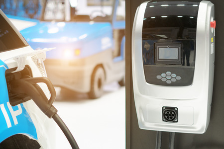 Power supply for electric car charging. Electric car charging station. Close up of the power supply...