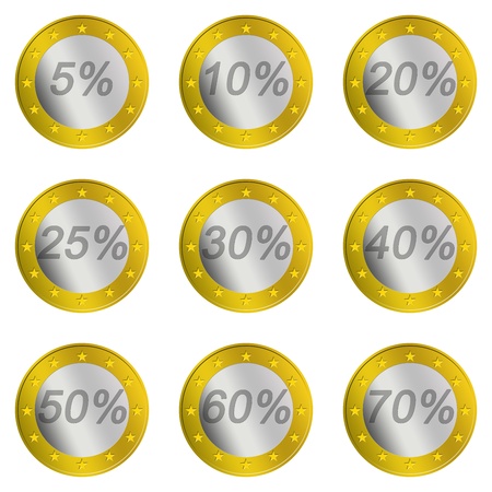 9 percentages of discounts on euro coin shapeの写真素材