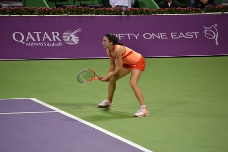 DOHA-QATAR: FEBRUARY 17: Tennis Player Christina McHale at Qatar Total Open on February 17, 2012 in Doha, Qatar. The event was held from February 13th till February 19th 2012.のeditorial素材