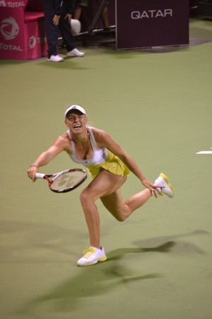 DOHA-QATAR: FEBRUARY 11: DanishTennis Player Caroline Wozniacki at Qatar Total Open on February 11, 2013 in Doha, Qatar. The event was held from February 11th till February 17th 2013.のeditorial素材