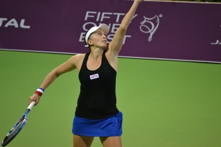 DOHA-QATAR: FEBRUARY 11: BosnianTennis Player Mervana Jugic-Salkic at Qatar Total Open on February 11, 2013 in Doha, Qatar. The event was held from February 11th till February 17th 2013.のeditorial素材