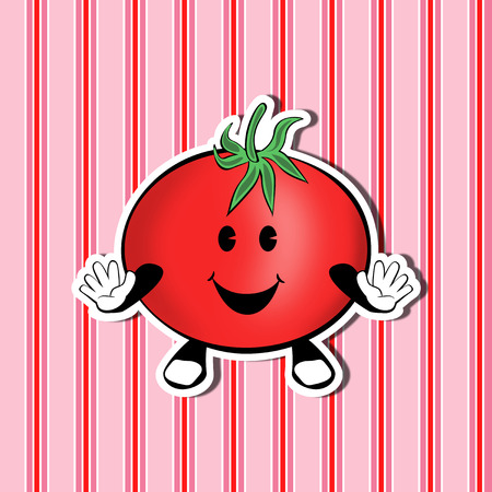 Funny cute cartoon tomato on a nice decorative backgroundの写真素材