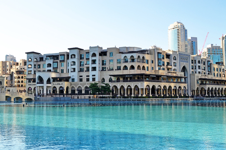 A touristic market area in Dubai called Souq Al-Bahar. Souq Al-Bahar is right in front of Dubai Mall in the United Arab Emirates.のeditorial素材