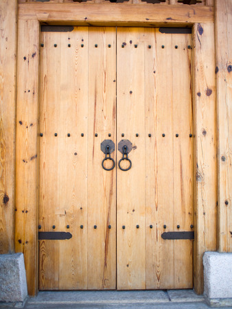 Traditional Korean style window and door at Bukchon Hanok Village in South Koreaの写真素材
