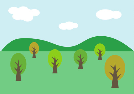 Landscape background with tree and hill, vector illustrationのイラスト素材