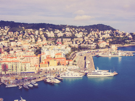 Vintage style: Port of Nice in France, French Revieraの写真素材