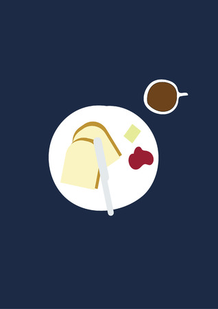Breakfast set: coffee and 2 toasted with butter and jam - design vector illustrationのイラスト素材