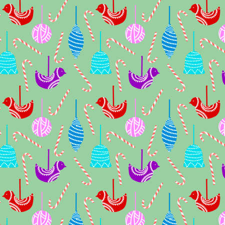 Christmas decorations seamless pattern on  greenの写真素材