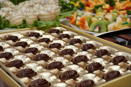 Celebratory table with sweets and fruit
