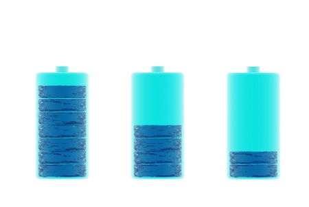 Eco batteries with different charge levels on white background. Water energyの写真素材