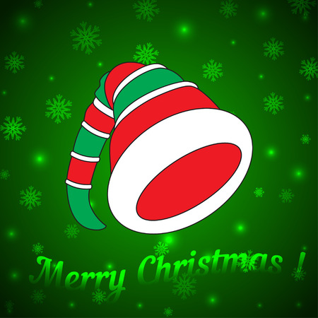 Vector hat of the Christmas Elf on green background with snowflakes and glitterのイラスト素材