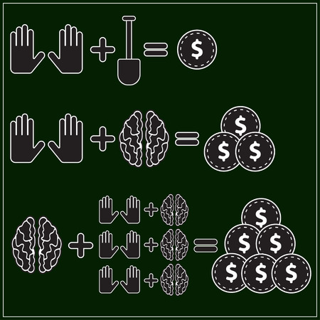 Teamwork concept. Black and white vector illustration over dark greenのイラスト素材