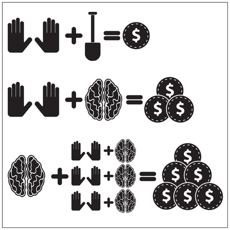 Teamwork concept. Black and white vector illustration over whiteのイラスト素材