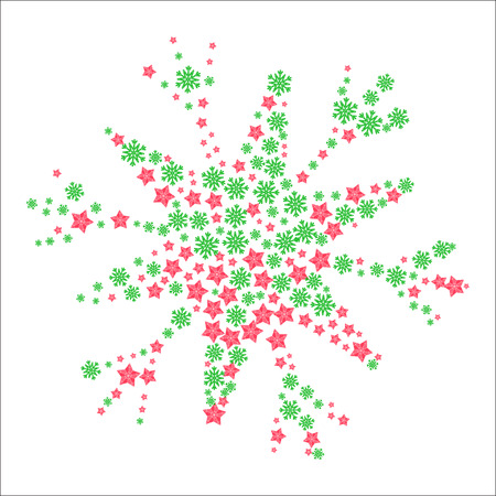 New Year snowflake filled by little colored stars and snowflakes over whiteのイラスト素材