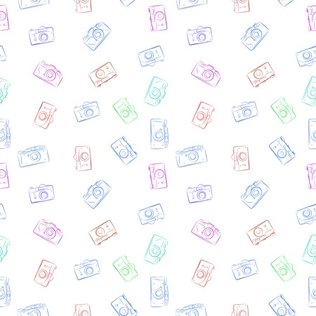 Seamless vector pattern from color film retro photocamerasのイラスト素材