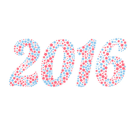 Christmas background of 2016 numbers in the form of snowflakes and stars over whiteのイラスト素材