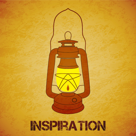 Vintage mine kerosene lantern over yellow grunge background. Element for your design, posters and other industrial projects.のイラスト素材