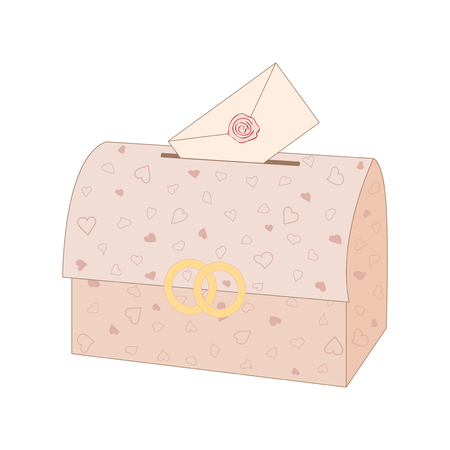 Vector wedding chest with an envelope for congratulations of newlyweds. Element for your wedding designs, wedding business projects, logo, and other your projectsのイラスト素材