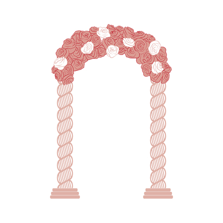 Beautiful wedding romantic arc door of gentle curl pink and white roses. Element for your wedding designs, wedding business projects, logo, and other your projectsのイラスト素材