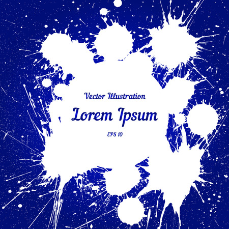 Vector white ink splashes  with space for text over blue. Element for your designs, projects, promotional sales and other your projects. Just add your textのイラスト素材