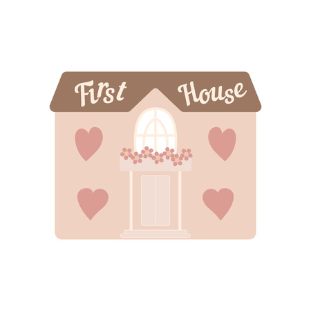 Pink wedding house for newlyweds with windows hearts. Element for your wedding designs, valentine s day projects, and other your romantic projects.のイラスト素材