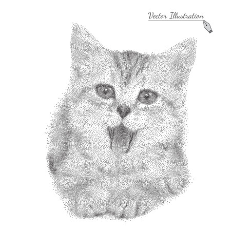 Vector illustration of a cat in black and white graphic style- pointillism over whiteのイラスト素材