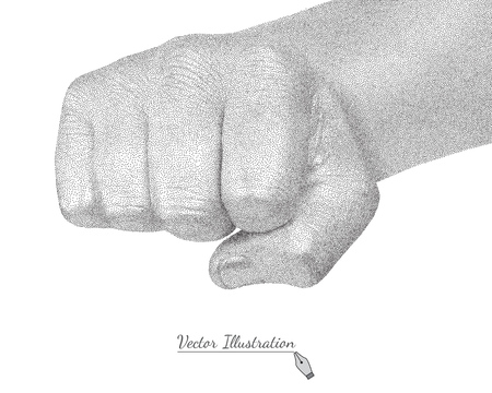 Vector male fist in style it is black engraving over whiteのイラスト素材
