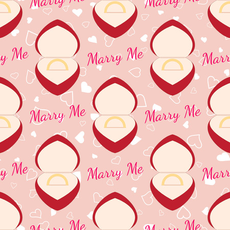 Vector Wedding seamless pattern with golden ring in a red box in the form of heart. Element for your wedding designs, valentine s day projects, and other your romantic projects.のイラスト素材