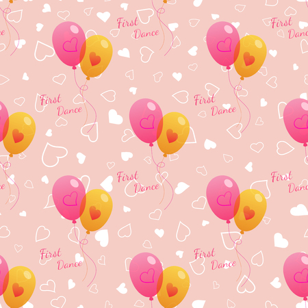 Vector pink wedding seamless pattern with dancing bright balloons. Element for your wedding designs, valentines day projects, and other your romantic projects.のイラスト素材