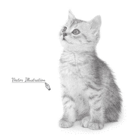 Vector illustration of a cat in black and white graphic style- pointillism over whiteのイラスト素材