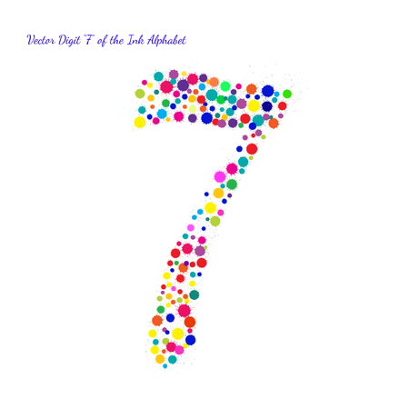 Digit 7 from Bright Color Ink Blots with Splashes. のイラスト素材