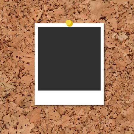 Vector cork board with instant photo card and yellow pinのイラスト素材