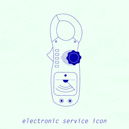 Vector Blue Icon of analogue electrical measuring instrument.   Multimeter, current pincers, voltmeter, ampermeter for your designs, logo, web and other projectsのイラスト素材