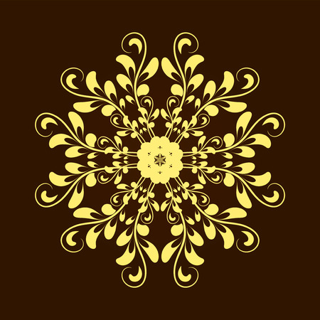Vector Hand drawn gold flower mandala over dark brown. Invitation element. Tattoo, astrology, alchemy, boho and magic symbol for your projectsのイラスト素材