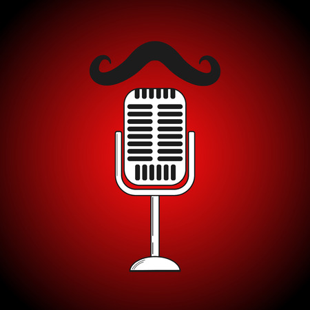 Vector Mustache are talking to the retro Microphone over bright red backgroundのイラスト素材