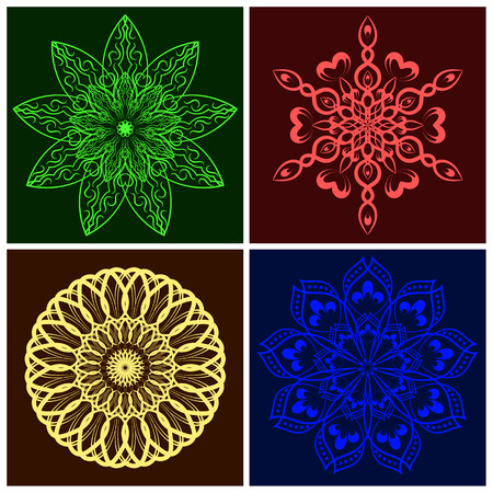 Set of Vector Geometric Colour Mandala. Elements for your designs, invitation cards, yoga, meditation, astrology, religion and other bright projectsのイラスト素材