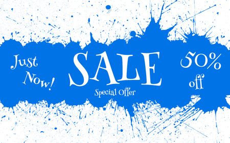 Vector Sale Banner over blue paint blot background.のイラスト素材