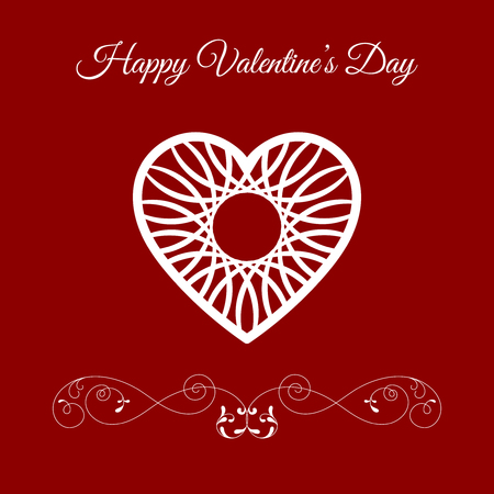 Vector Fretwork Floral Heart Over Red. Happy Valentines Day Holidayのイラスト素材
