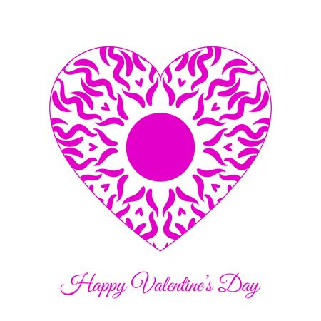 Vector Pink Fretwork Floral Heart. Happy Valentines Day Holidayのイラスト素材